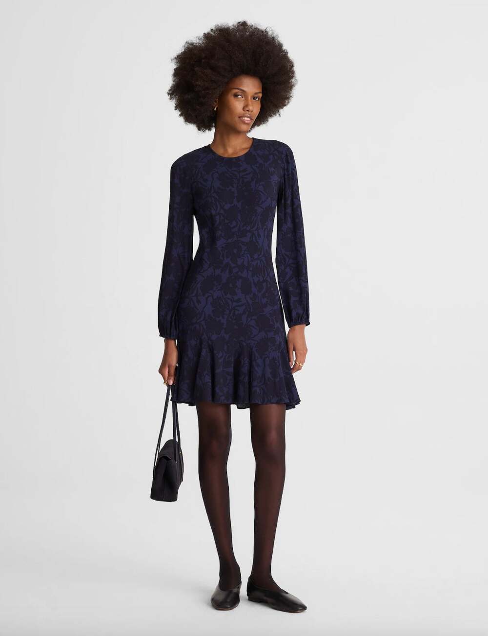 Madewell Puff Sleeve Flare Mini Dress Alexis Floral Navy Viscose US 6 NWT